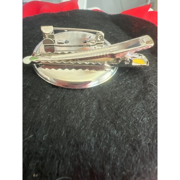 Red Satin Rose Hair Clip Brooch Pin Flower Combo Accessory For Women 8" Across - Picture 4 of 5